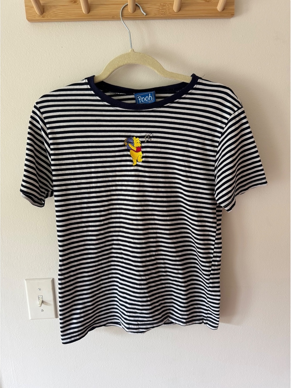 Vintage Winnie the Pooh blue and white striped tee shirt